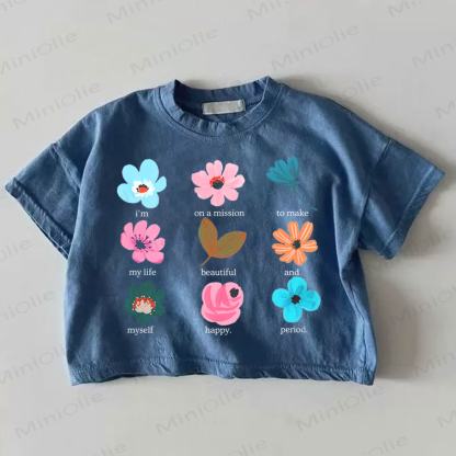 I'M ON A MISSION TO MAKE MY LIFE BEAUTIFUL AND MYSELF HAPPY PERIOD Baby Flowers Print Blue T-shirt - Blue - 18-24M - image 1