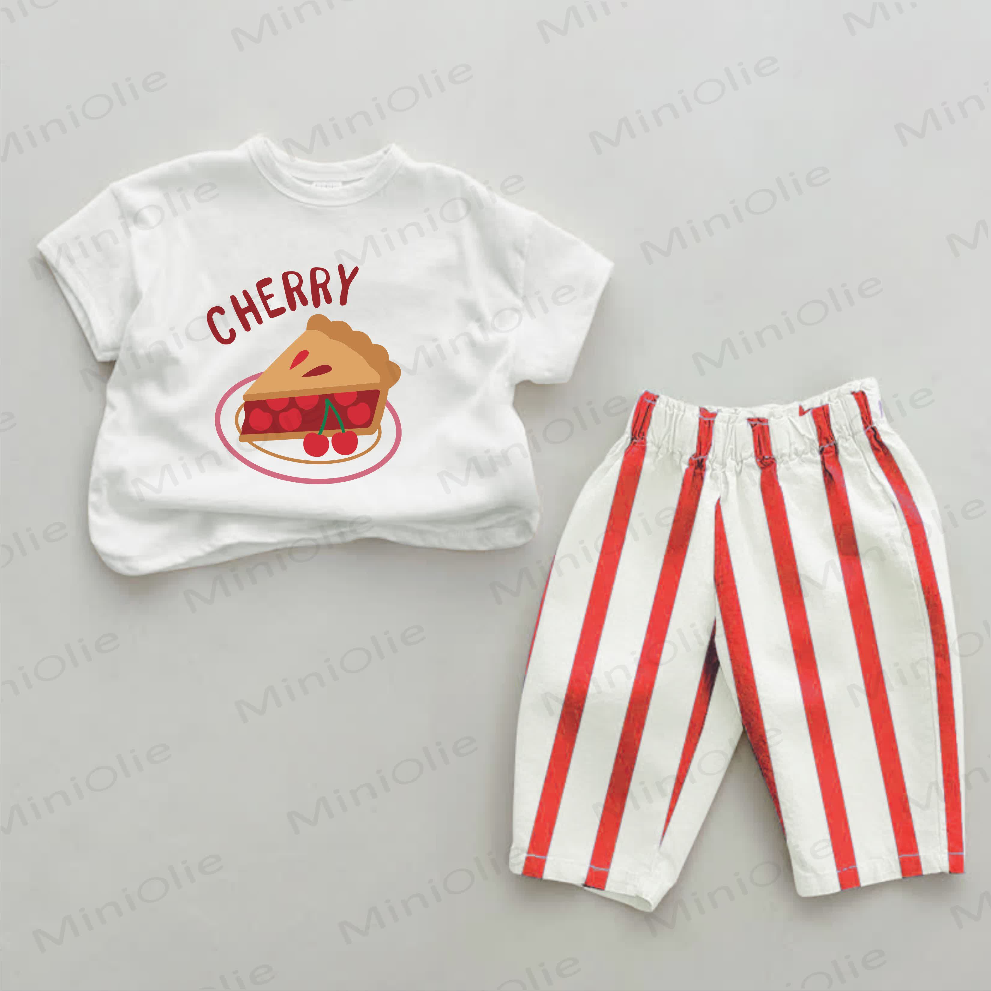 CHERRY Baby Cherry Print Red Striped 2-piece Set - White&Red - 2-3T - image 1