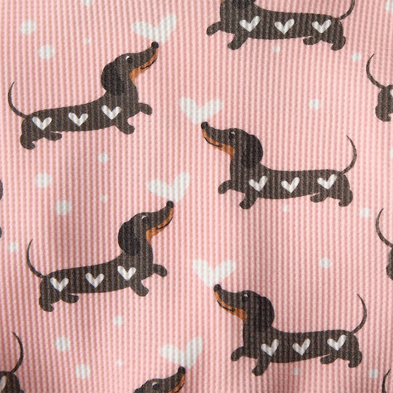 Baby Daschund & Heart Print Pink Waffle 2-piece Set - image 7