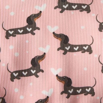 Baby Daschund & Heart Print Pink Waffle 2-piece Set - image 7