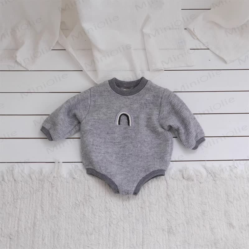 Baby Rainbow Ribbed Fleece Lined Bodysuit - Grey - 18-24M - image 7