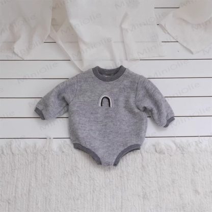 Baby Rainbow Ribbed Fleece Lined Bodysuit - Grey - 18-24M - image 7