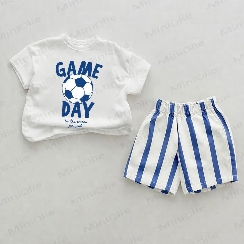 GAME DAY Baby Football Print Blue Vertical Striped 2-piece Set - White&Blue - 2-3T - image 1