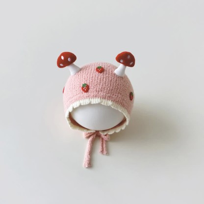 Baby Mushroom Strawberry Lovely Knit Bonnet - Pink Strawberry - 8M-3T - image 11