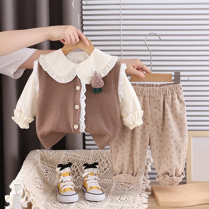 Baby Toddler Girls Carrot Ruffle Collar 3-piece Set - Brown - 4-5T - image 3