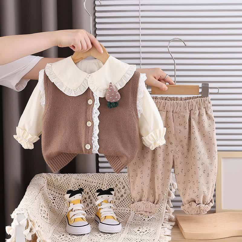 Baby Toddler Girls Carrot Ruffle Collar 3-piece Set - Brown - 4-5T - image 3