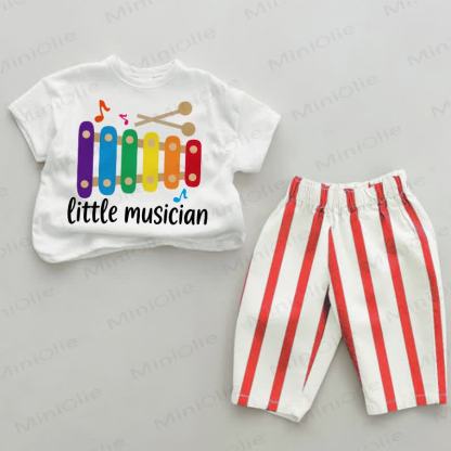 LITTLE MUSICIAN Baby Xylophone Print Red Vertical Striped 2-piece Set - White&Red - 2-3T - image 1