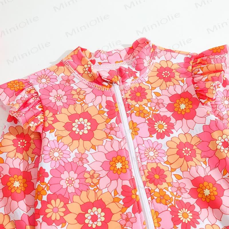 Baby Girl Floral One-piece Swimsuit with Hat - image 3