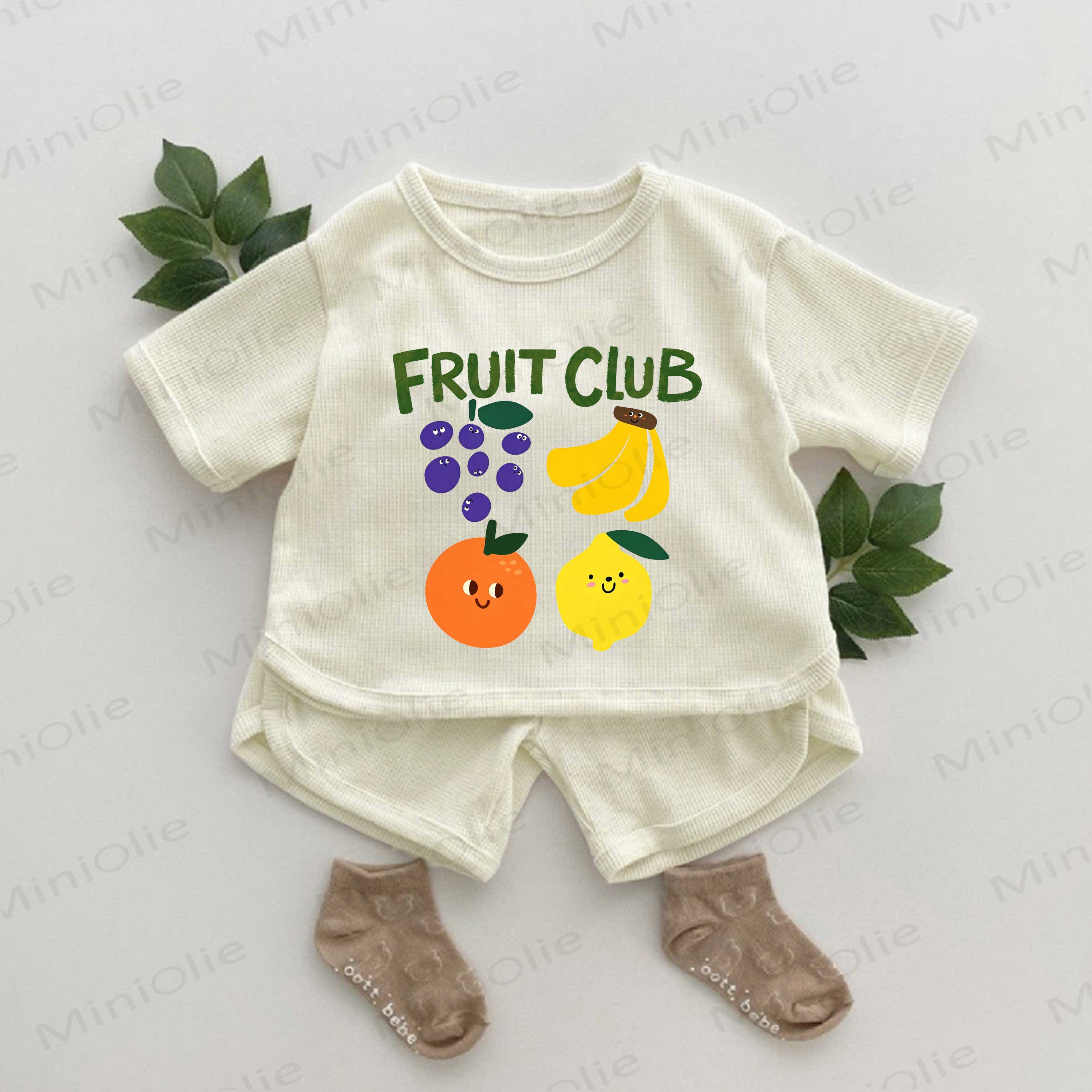 FRUIT CLUB Baby Fruit Print Waffle 2-piece Set - Apricot - 2-3T - image 1