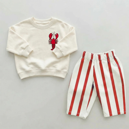 Baby Toddler Lobster Red Striped Pants 2-piece Set - Beige&Red - 2-3T - image 1