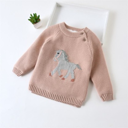 Kid Cute Horse Thicken Knit Sweater - Pink - 8Y - image 10