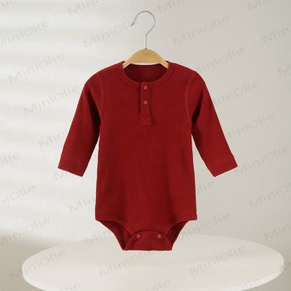 Baby Pajamas Solid Color Ribbed Bodysuit - Red - 18-24M - image 9
