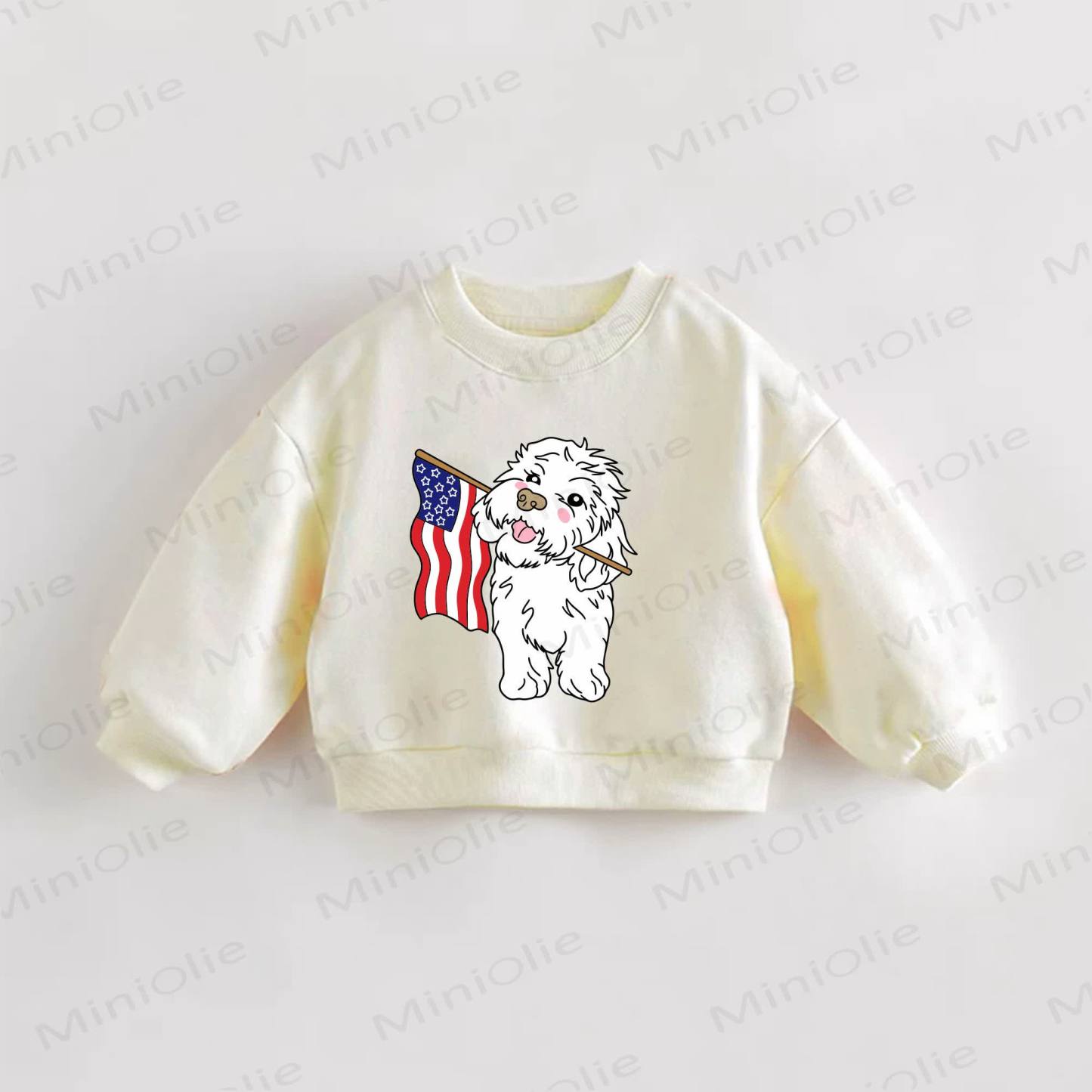 Baby Toddle American Flag Dog Print Sweatshirt - Cream - 3-5T - image 1