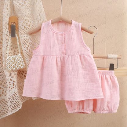 Toddler 2-Piece Solid Color Sleeveless Gauze Set - Pink - 4-5T - image 19 - image 24