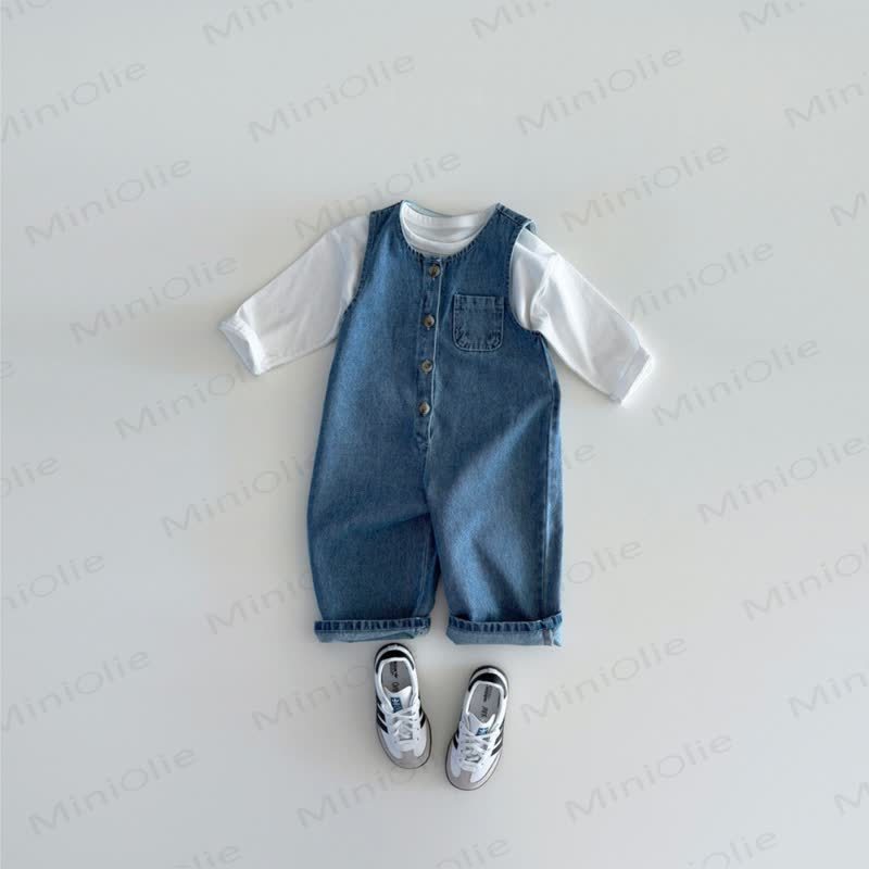 Baby Denim Solid Color Blue Overalls - image 5
