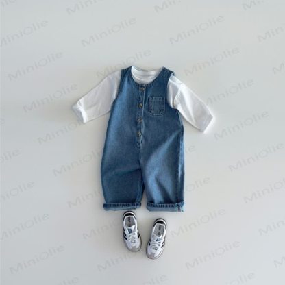 Baby Denim Solid Color Blue Overalls - image 5