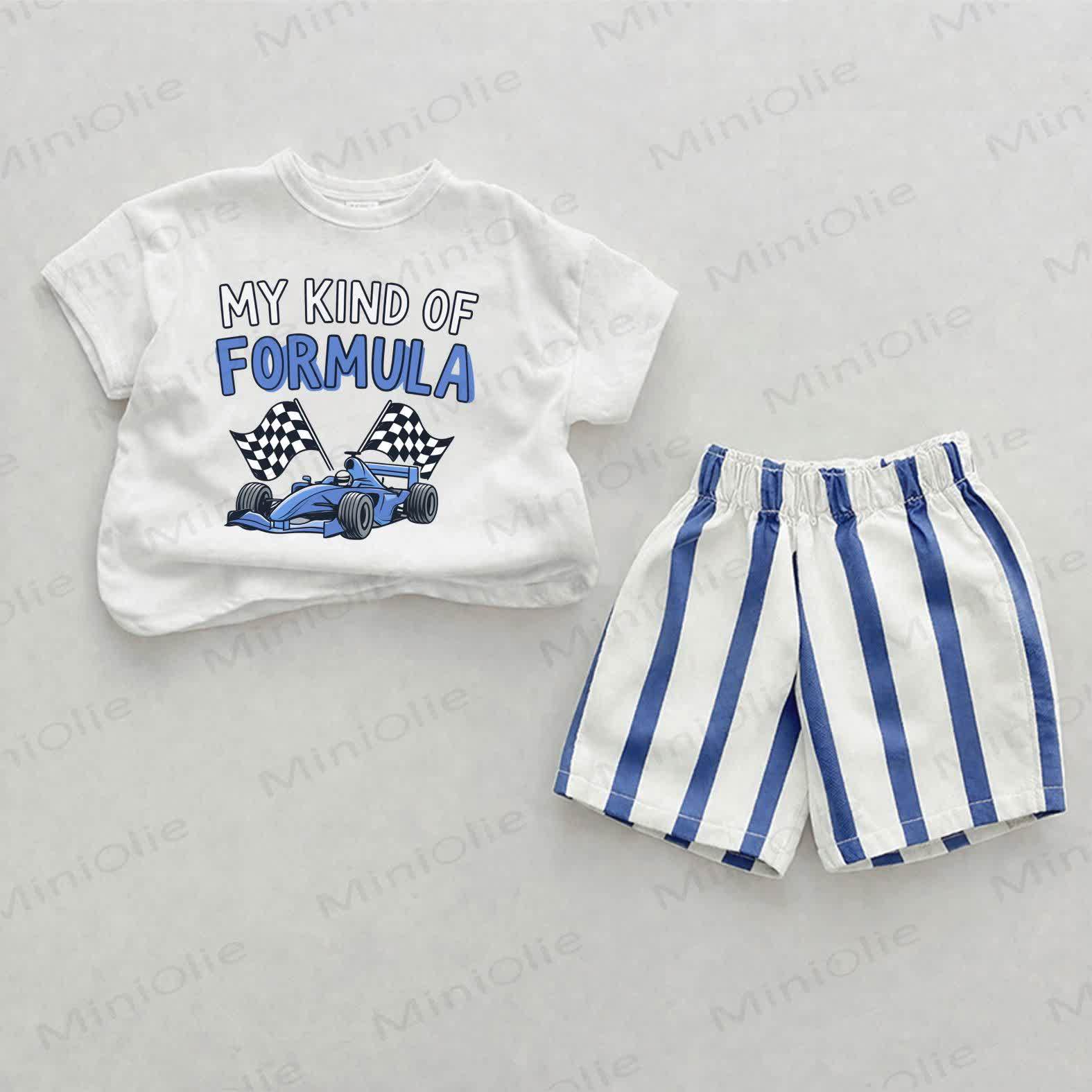 MY KIND OF FORMULA Baby Race Car Blue Vertical Striped 2-piece Shorts Set - White&Blue - 2-3T - image 1