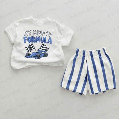 MY KIND OF FORMULA Baby Race Car Blue Vertical Striped 2-piece Shorts Set - White&Blue - 2-3T - image 1