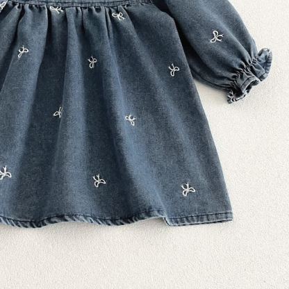 Girls Bow Embroidered Denim Dress - image 10