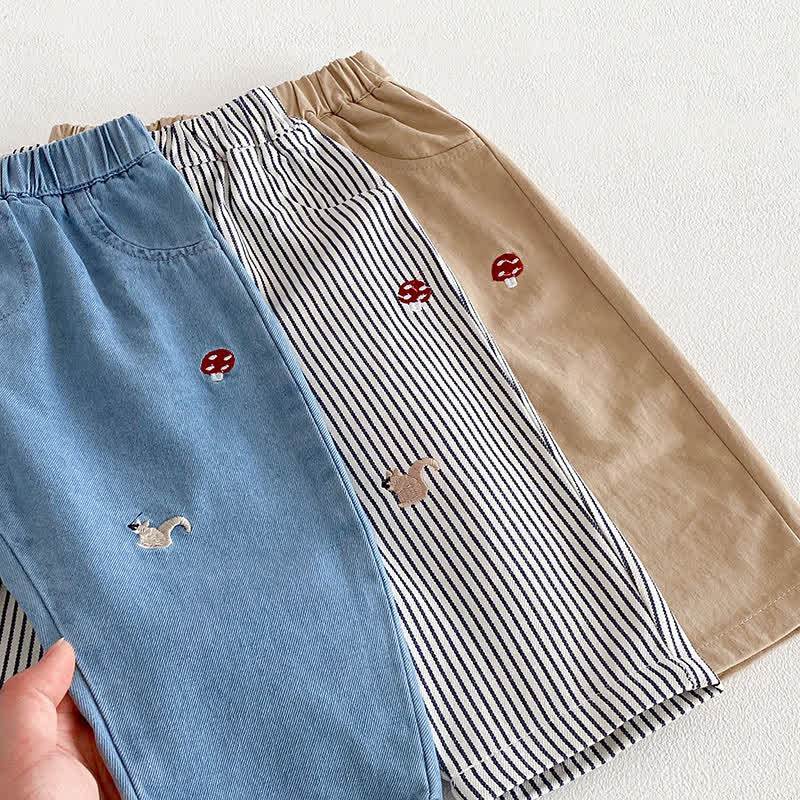 Baby Toddler Boy Squirrel Mushroom Denim Pants - image 3