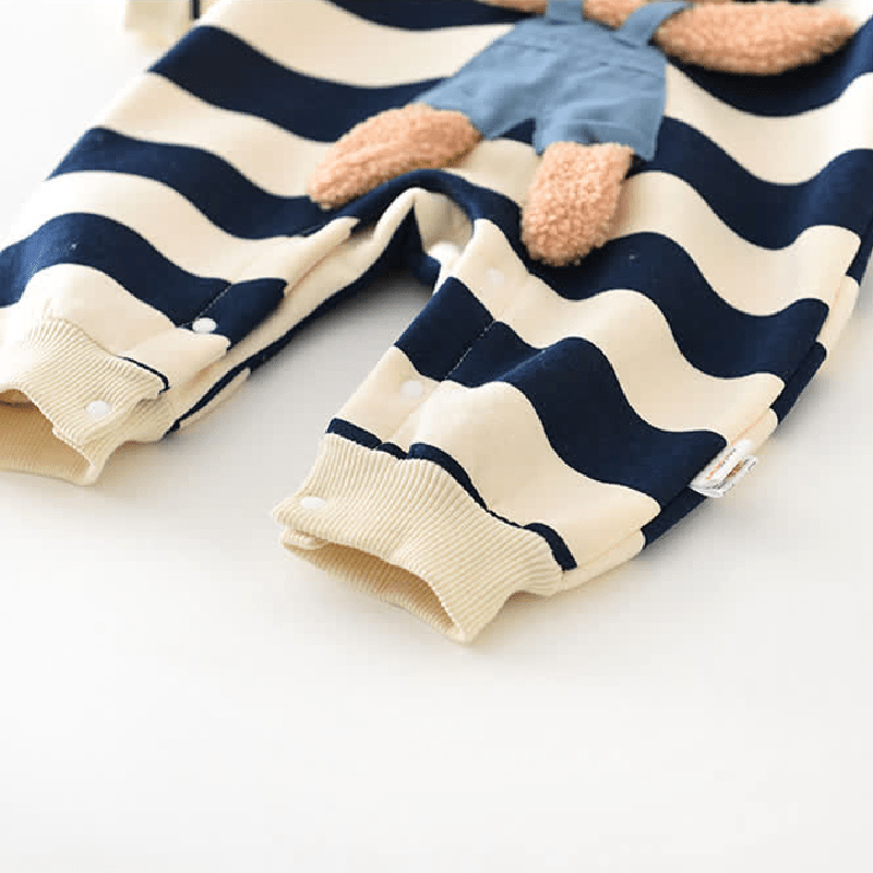 Baby Striped Bear Fleece Lined Romper - image 5