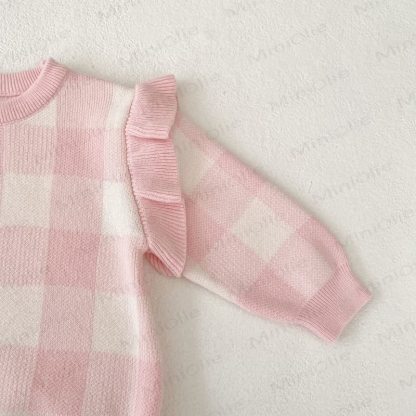 Baby Plaid Knit Flutter Sleeves Bodysuit - image 7