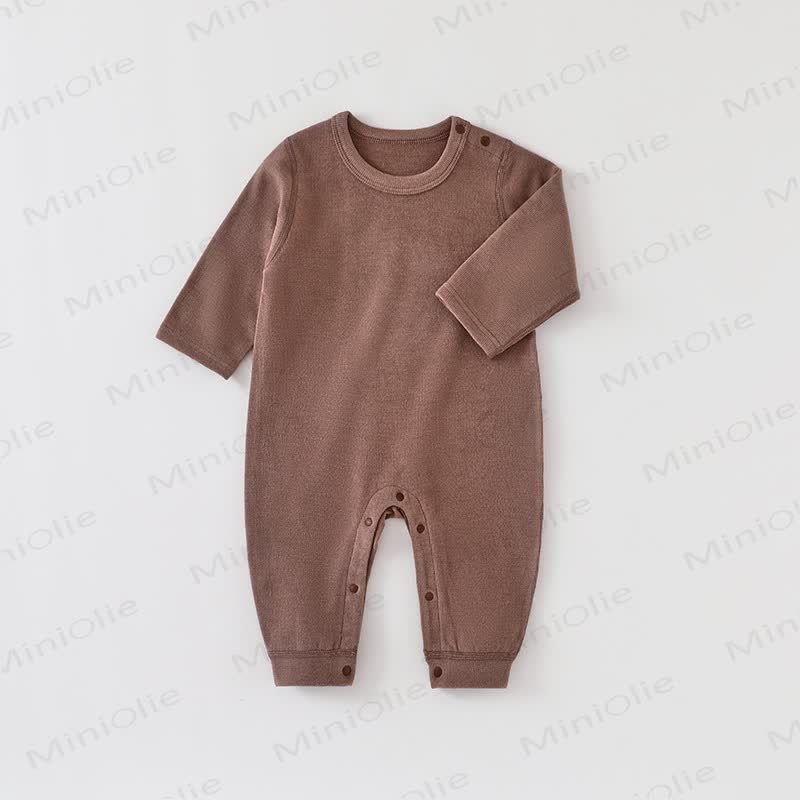 Baby Solid Color Newborn Pajamas Warm Romper - Dark Brown - 18-24M - image 6