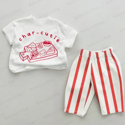 CHAR-CUTIE Baby Charcuterie Print Red Vertical Striped 2-piece Set - White&Red - 2-3T - image 1