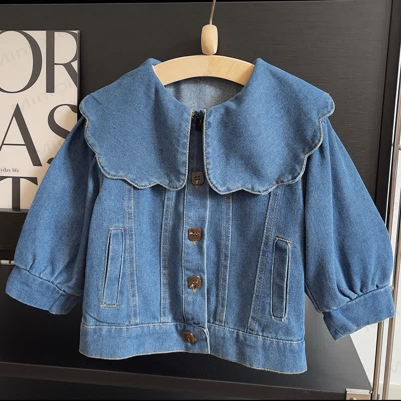 Kid Girl Lapel Blue Denim Jacket - Blue - 10Y - image 3