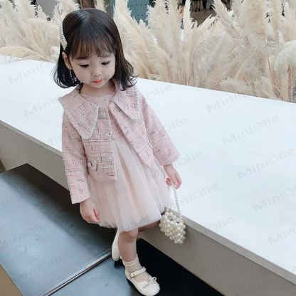 Toddler Girl Plaid Mesh Lapel Dress - Pink - 10Y - image 3