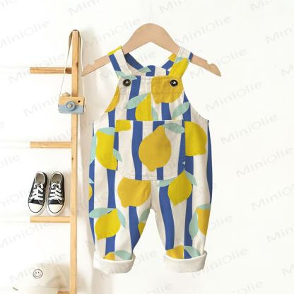 Baby Toddler Lemon Blue Vertical Striped Overalls  - White - 3-5T - image 1