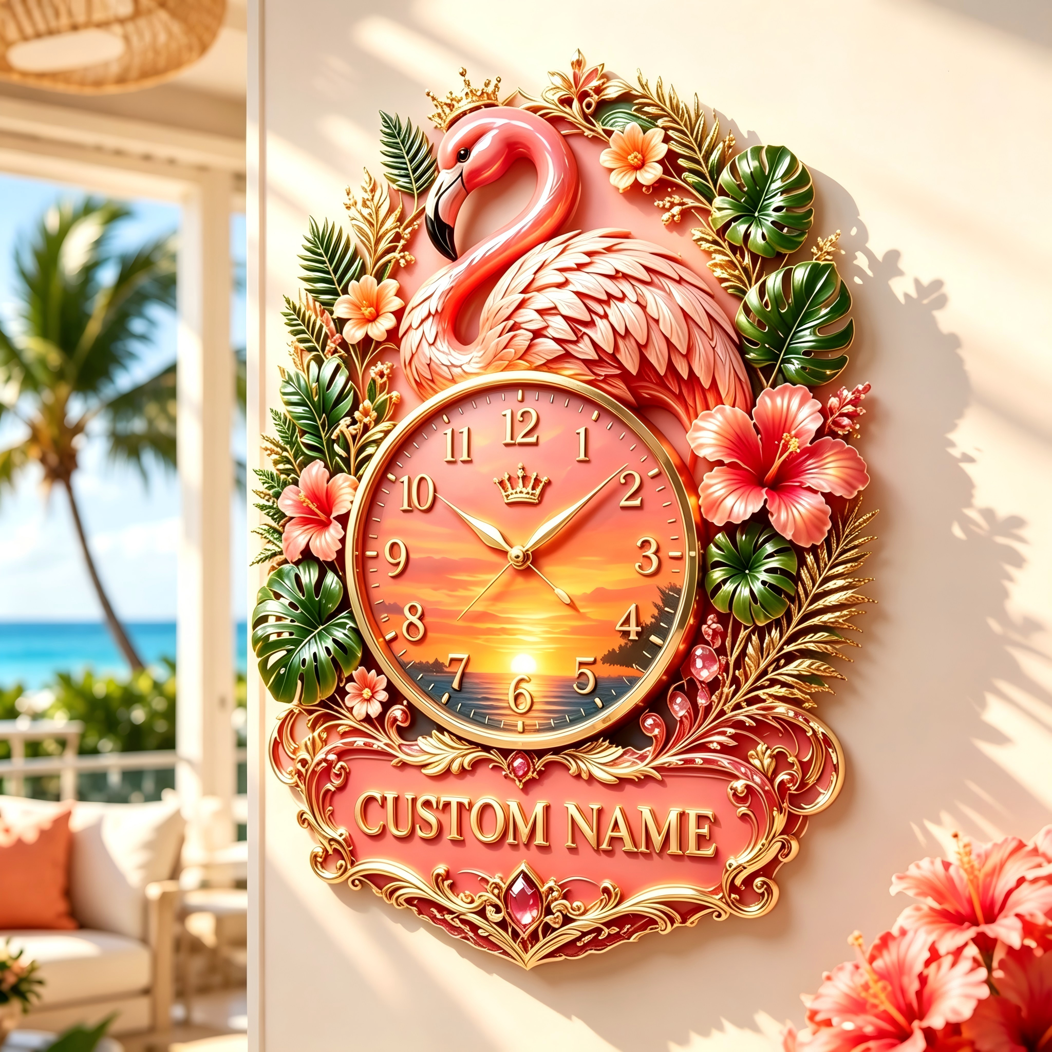 Personalized Flamingo Tropical Wall Clock🌴🌅