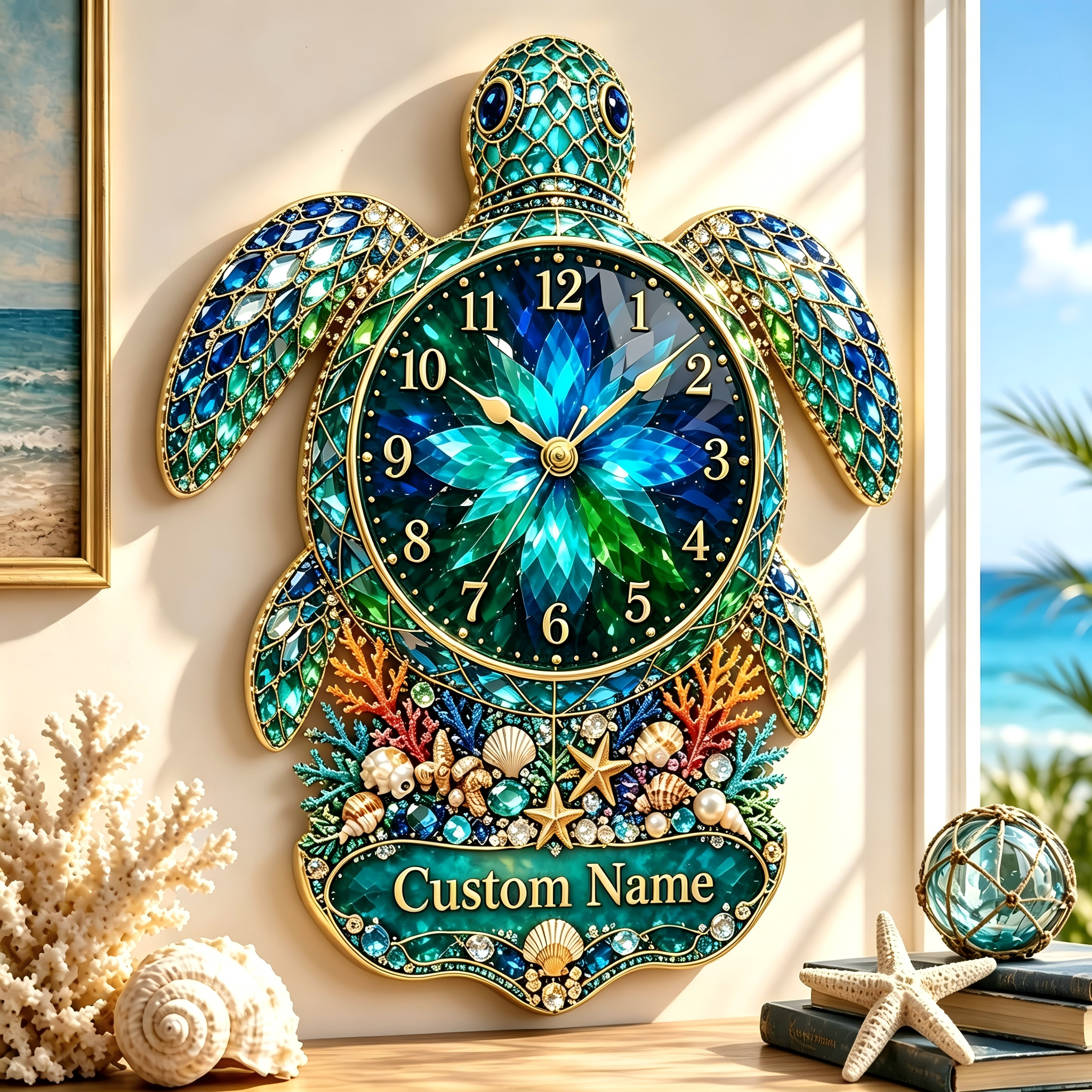 🐢✨Personalized Sea Turtle Ocean Themed Wall Clock 🌴🌊