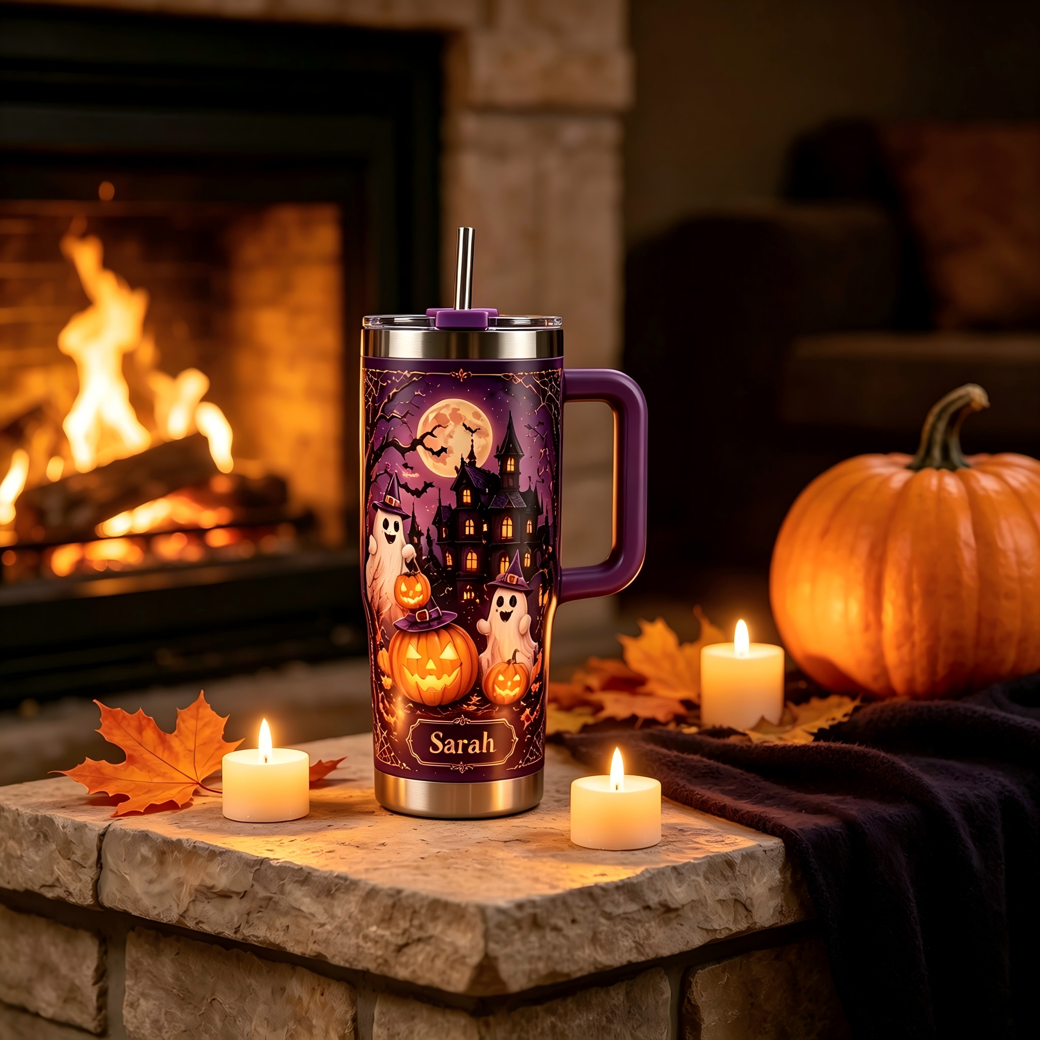 Personalized Happy Halloween Ghost Pumpkin Tumbler 🎃👻