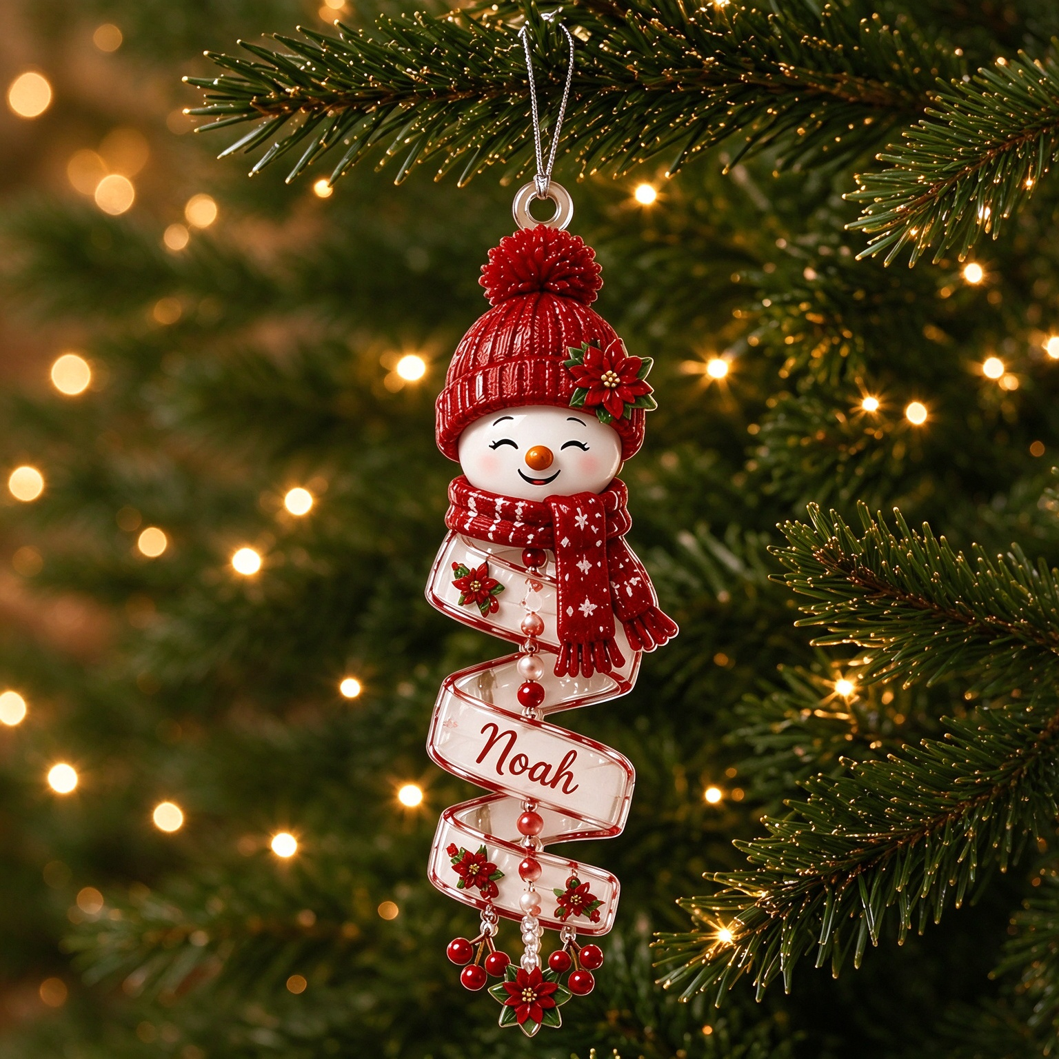 🎄 Personalized Spiral Snowman Christmas Ornament ❄️