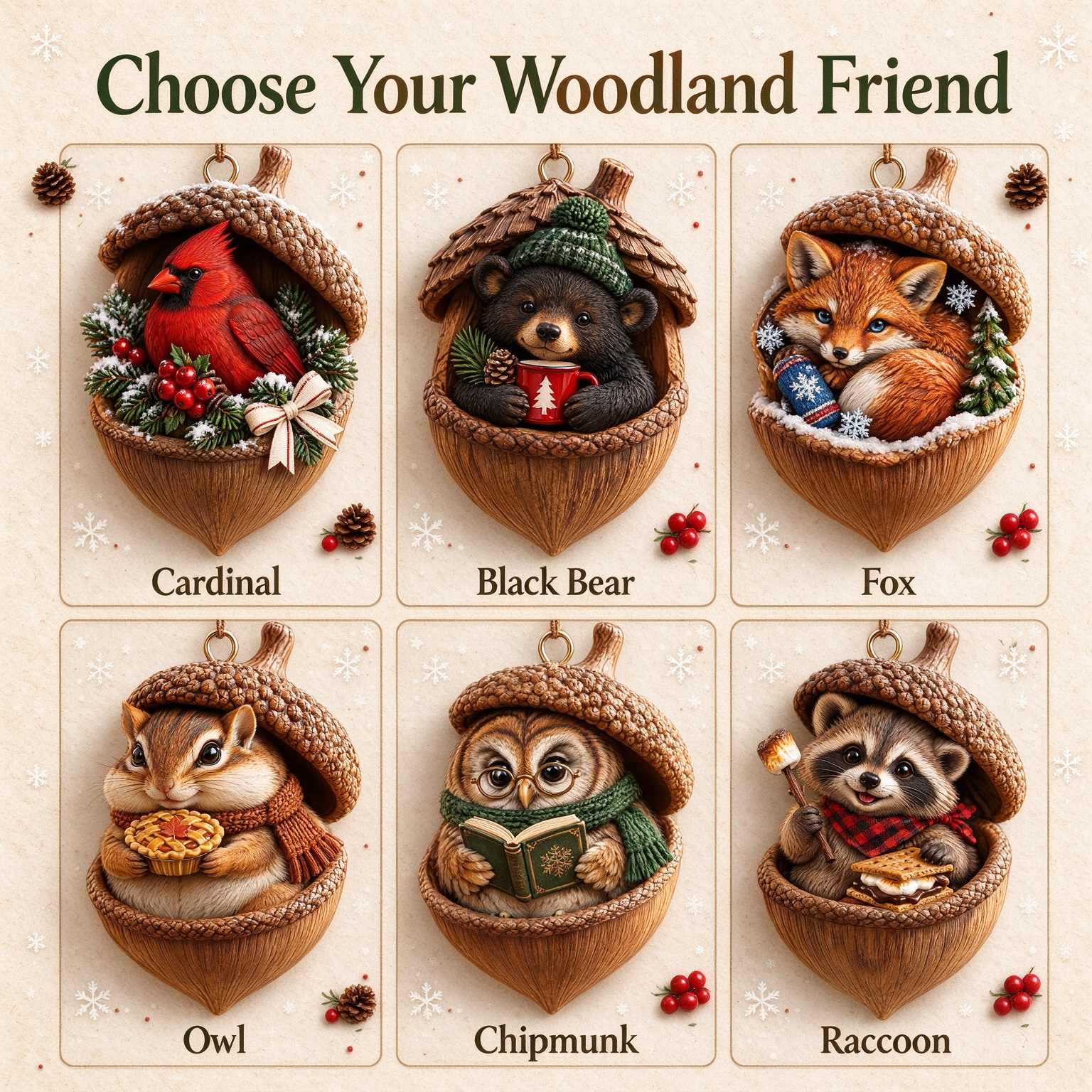 🐿️ Woodland Nut Hideaway Ornament Series – A Tiny Woodland Story for Your Christmas Tree 🎄✨
