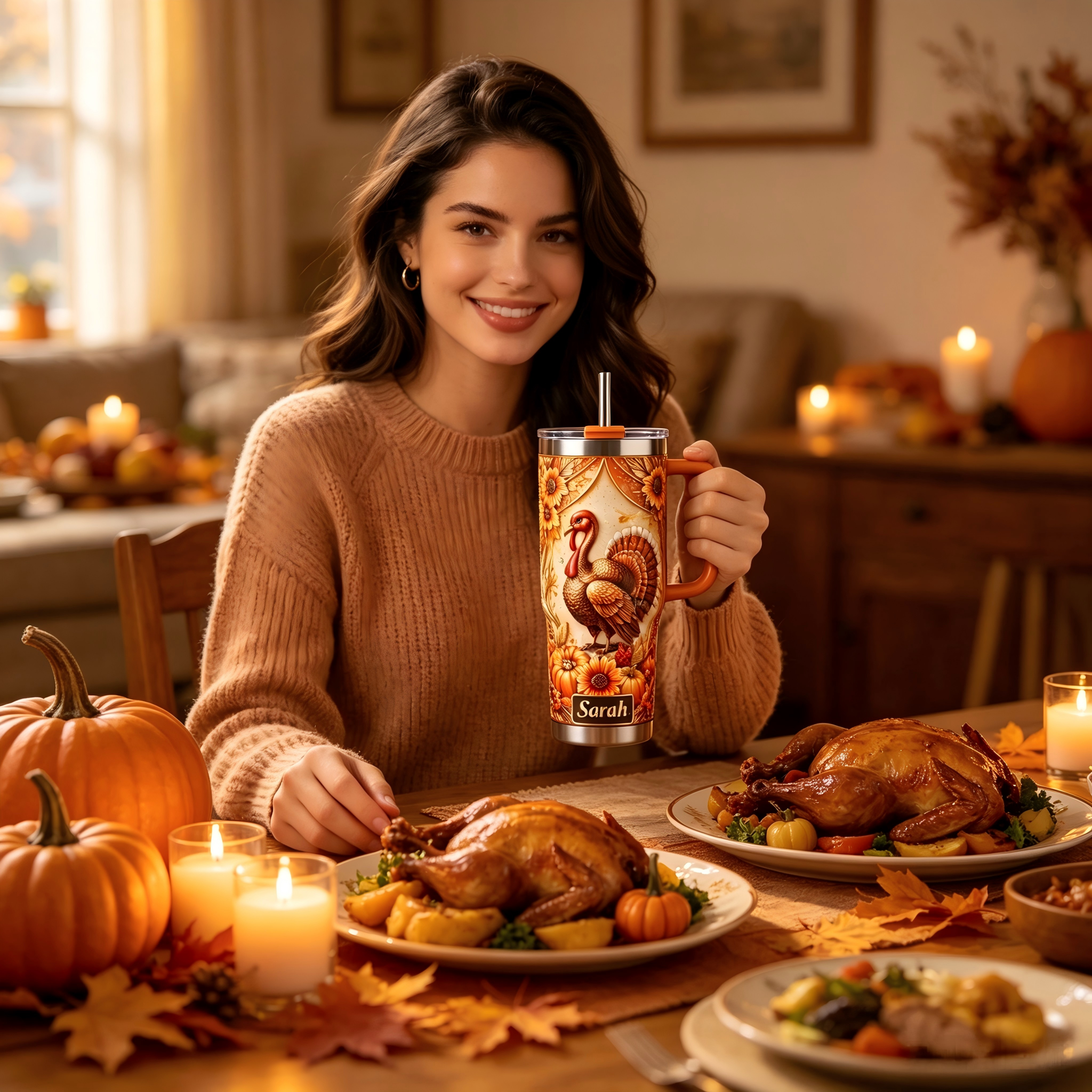 Personalized Happy Thanksgiving Turkey Tumbler 🦃🍁