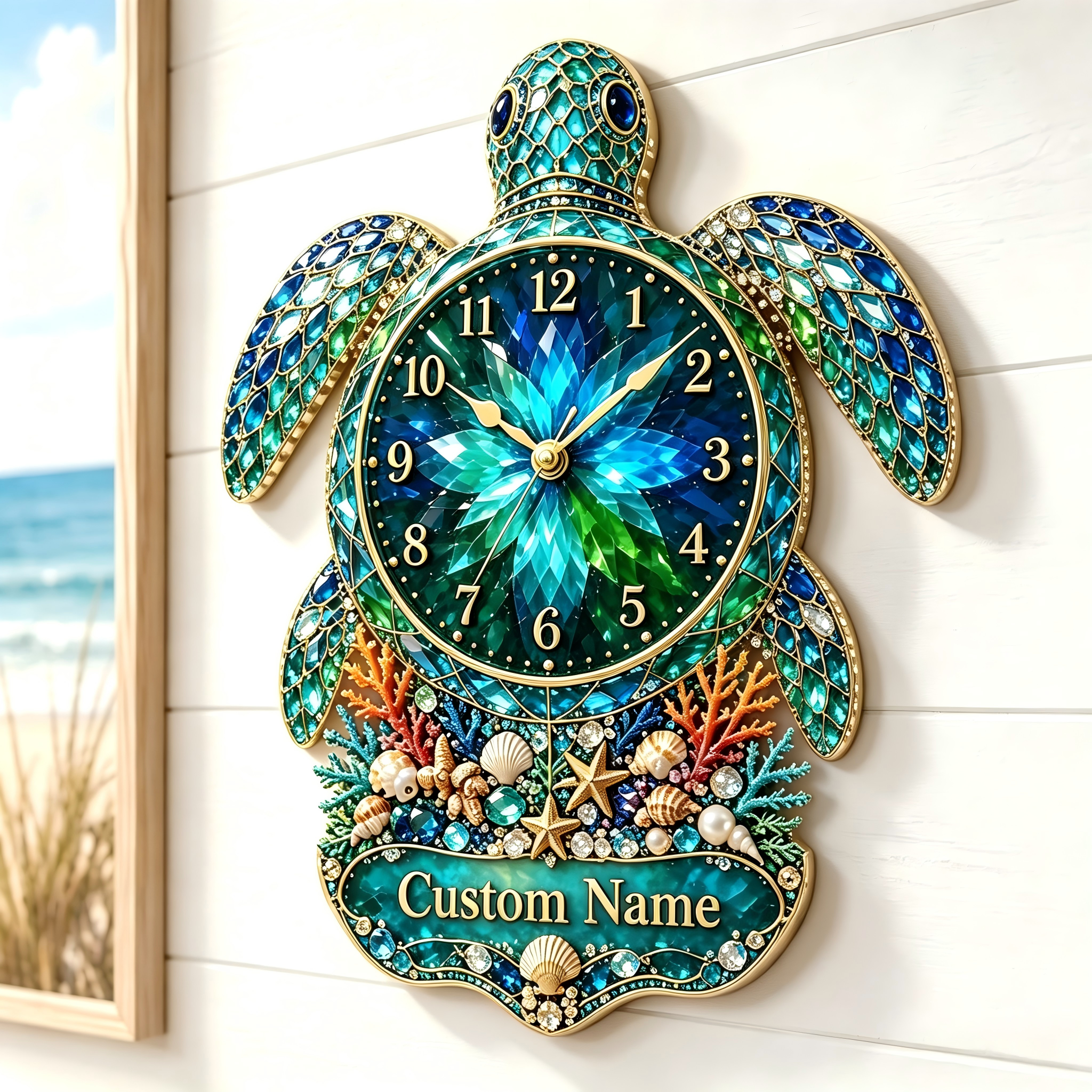 🐢✨Personalized Sea Turtle Ocean Themed Wall Clock 🌴🌊
