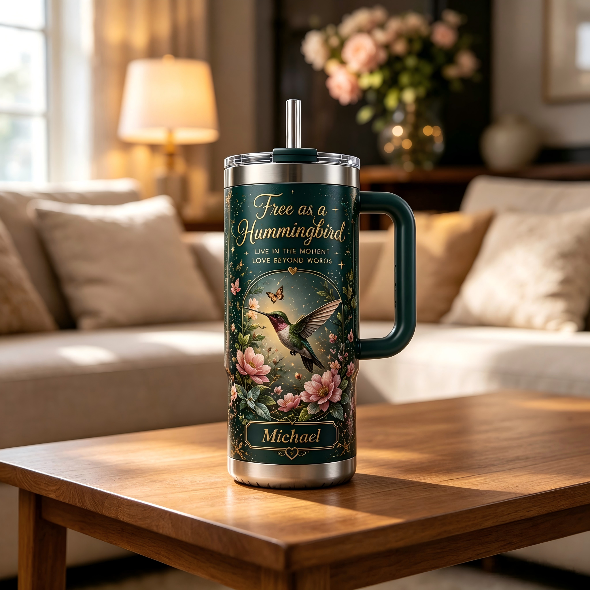 Personalized Free As A Hummingbird Tumbler 🐦🌺