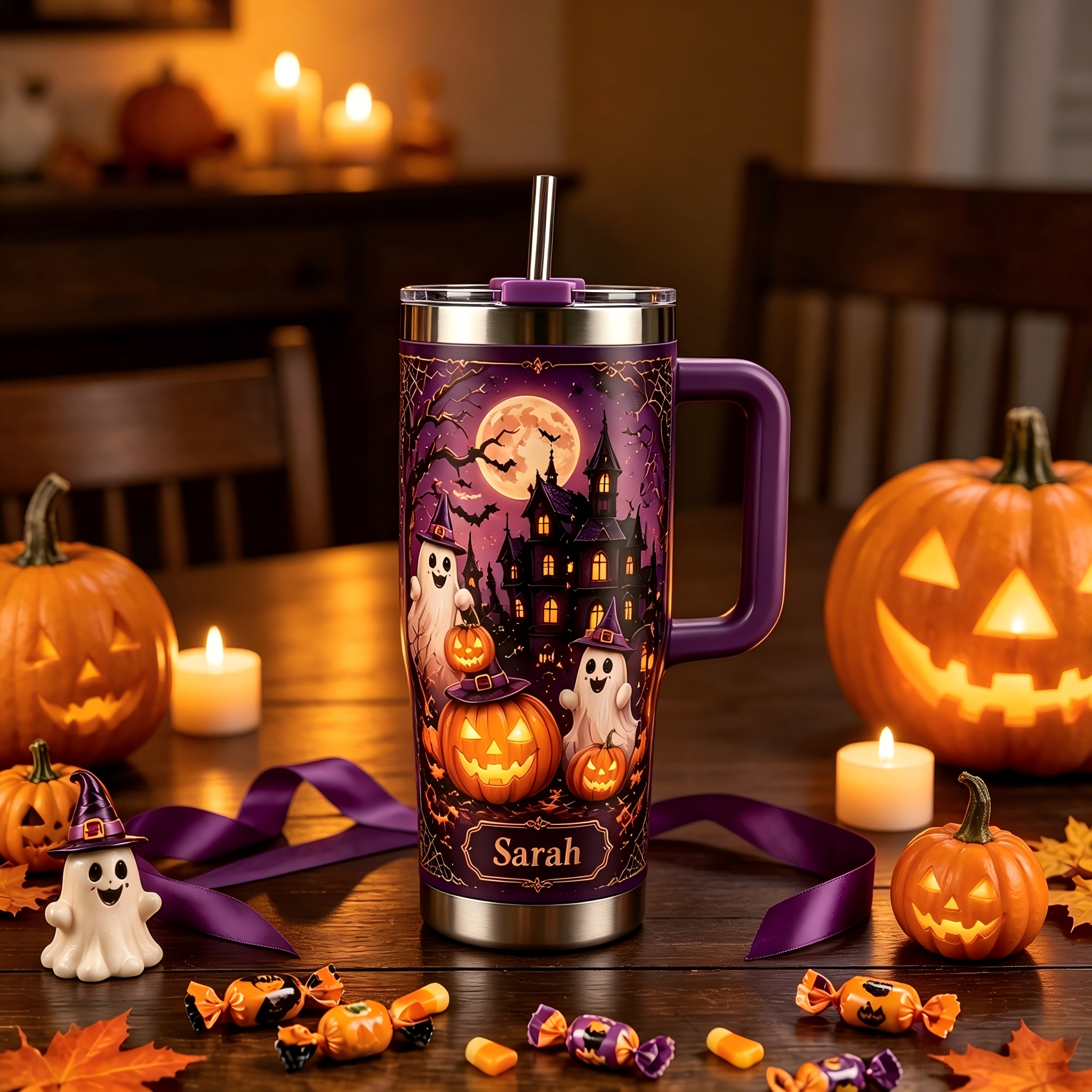 Personalized Happy Halloween Ghost Pumpkin Tumbler 🎃👻