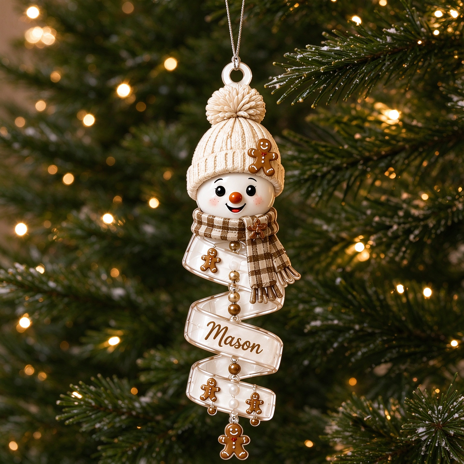 🎄 Personalized Spiral Snowman Christmas Ornament ❄️