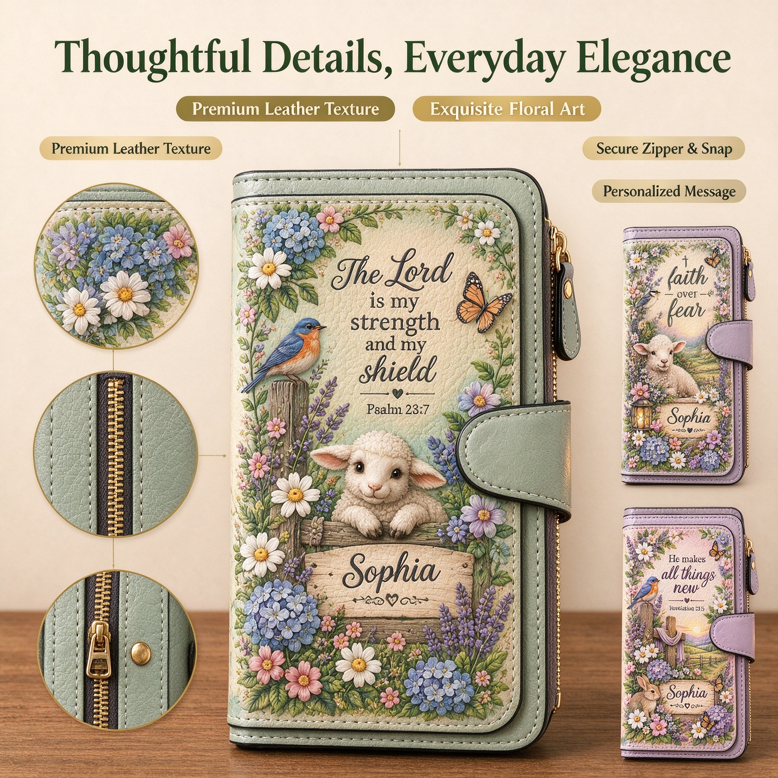 📖 Personalized Floral Scripture & Blessing Wallet ✝️💐