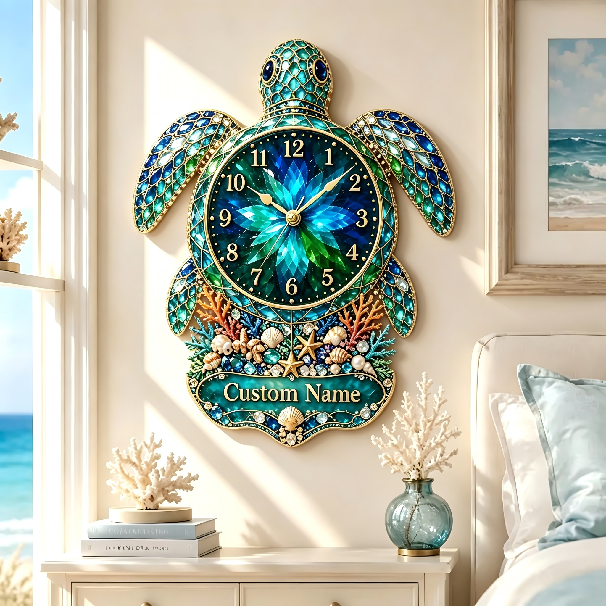 🐢✨Personalized Sea Turtle Ocean Themed Wall Clock 🌴🌊