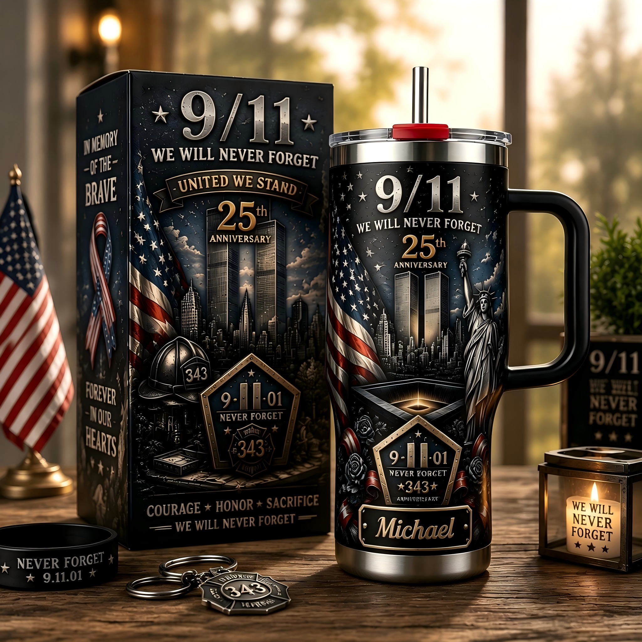 Personalized 9/11 We Will Never Forget Tumbler 🇺🇸🗽✨