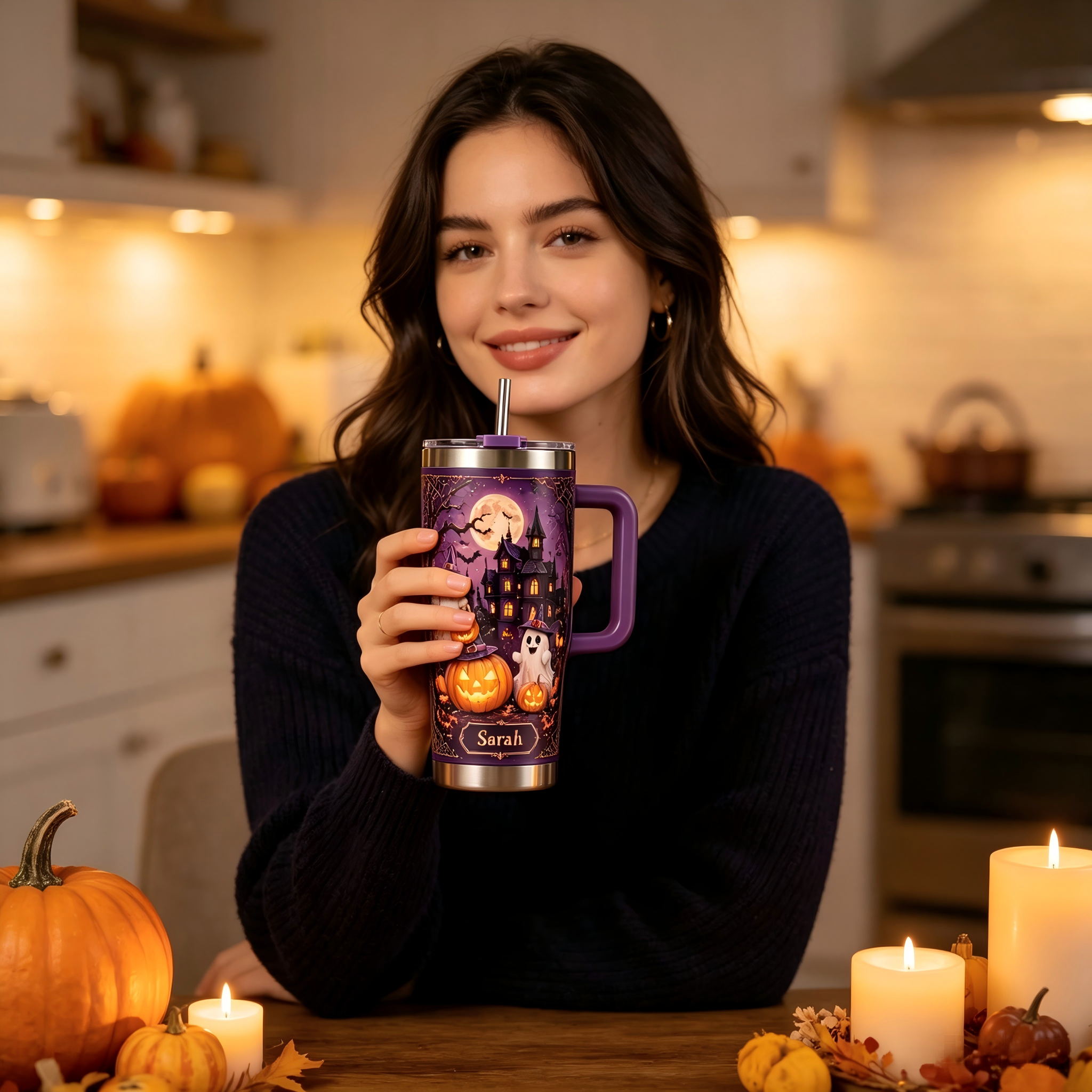 Personalized Happy Halloween Ghost Pumpkin Tumbler 🎃👻
