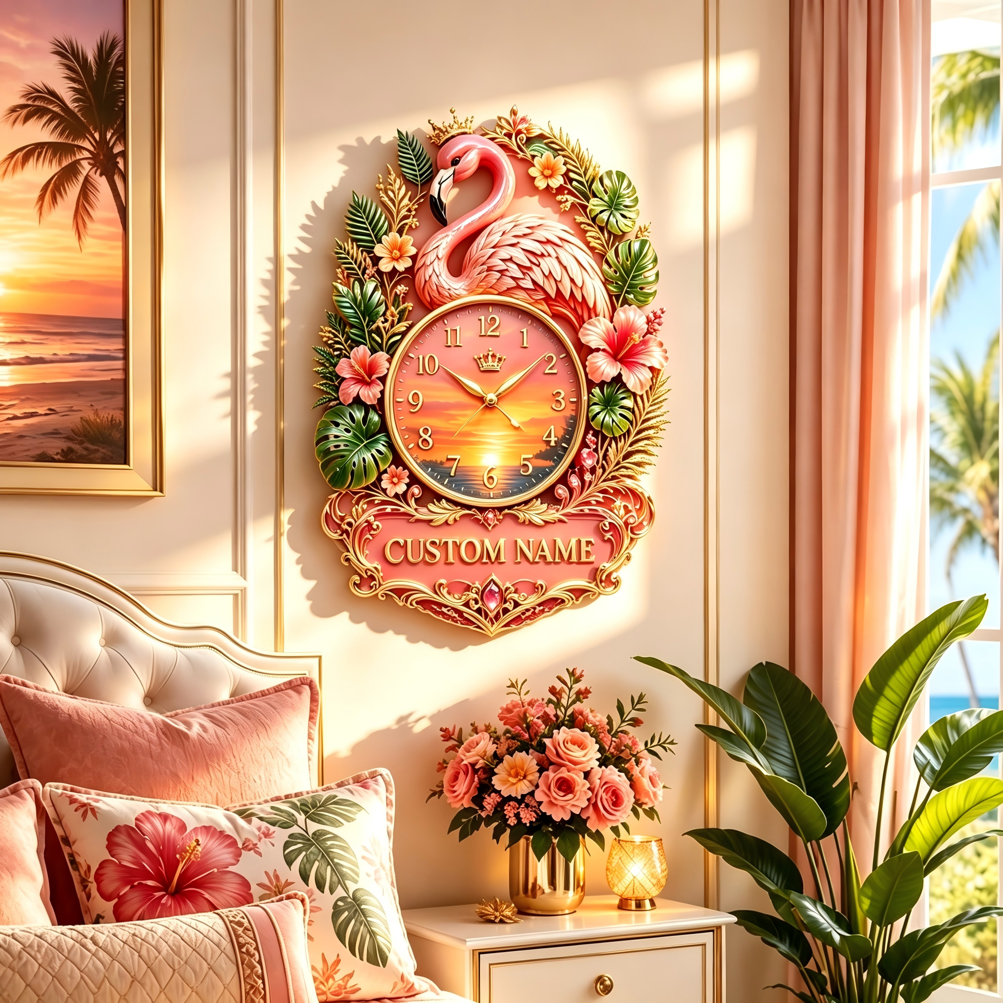 Personalized Flamingo Tropical Wall Clock🌴🌅