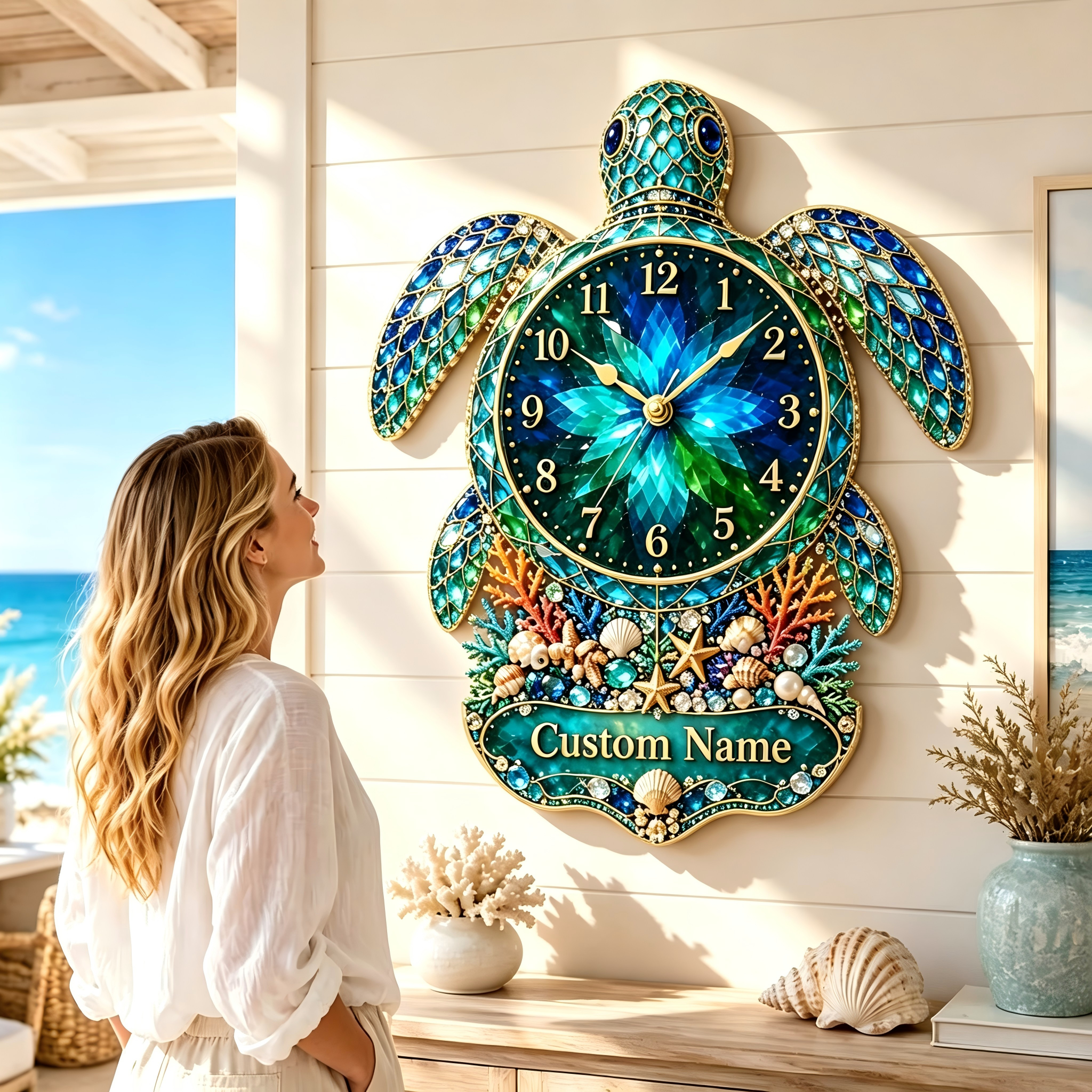 🐢✨Personalized Sea Turtle Ocean Themed Wall Clock 🌴🌊