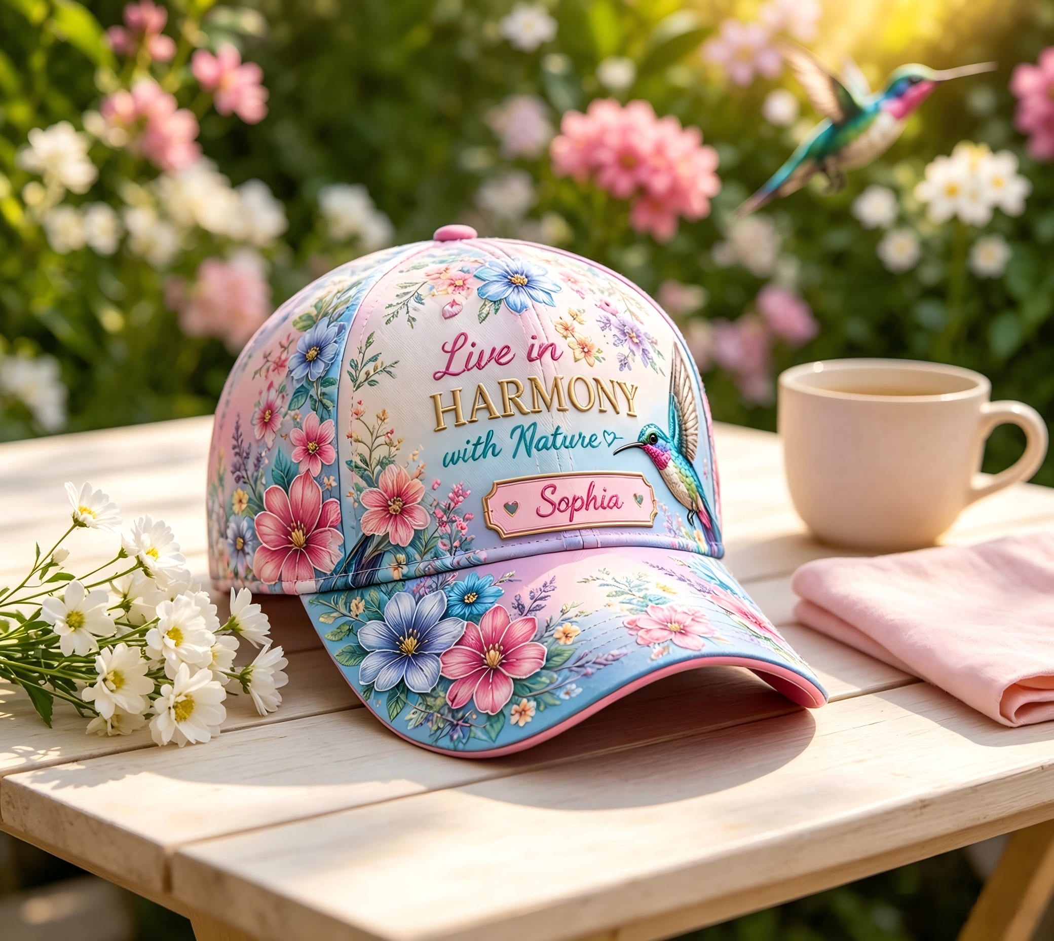 Personalized Hummingbird Floral Baseball Cap 🐦🌸