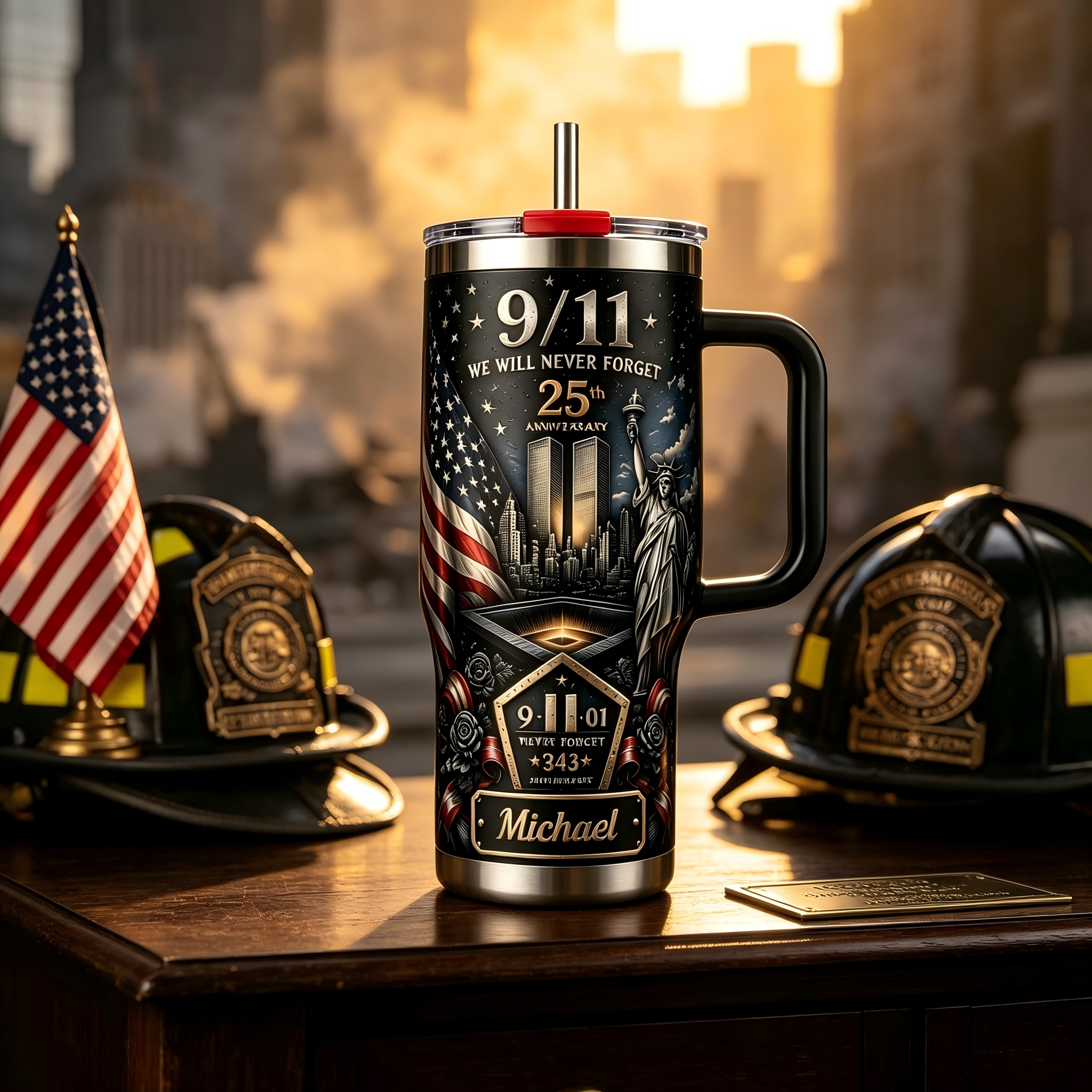 Personalized 9/11 We Will Never Forget Tumbler 🇺🇸🗽✨