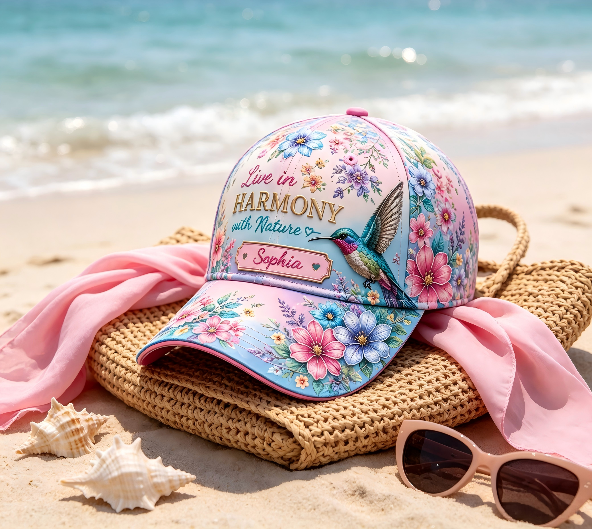Personalized Hummingbird Floral Baseball Cap 🐦🌸